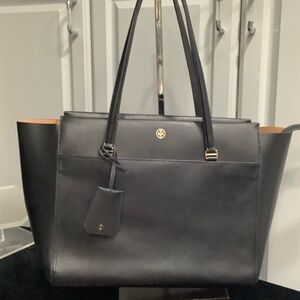 TORY BURCH PARKER LARGE TOTE Black Saffiano Leather Tote Bag